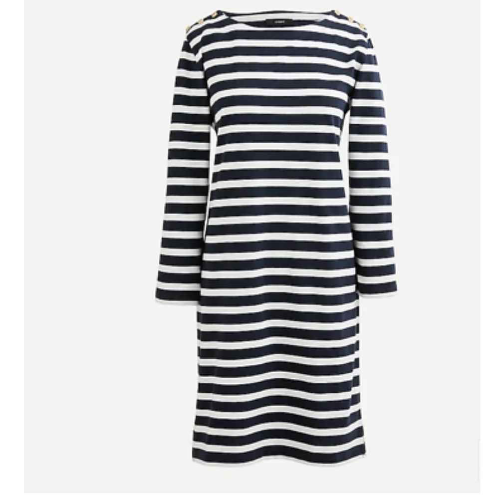 NWT J. Crew Shoulder-Button Shift Dress in Navy Striped Mariner Cloth